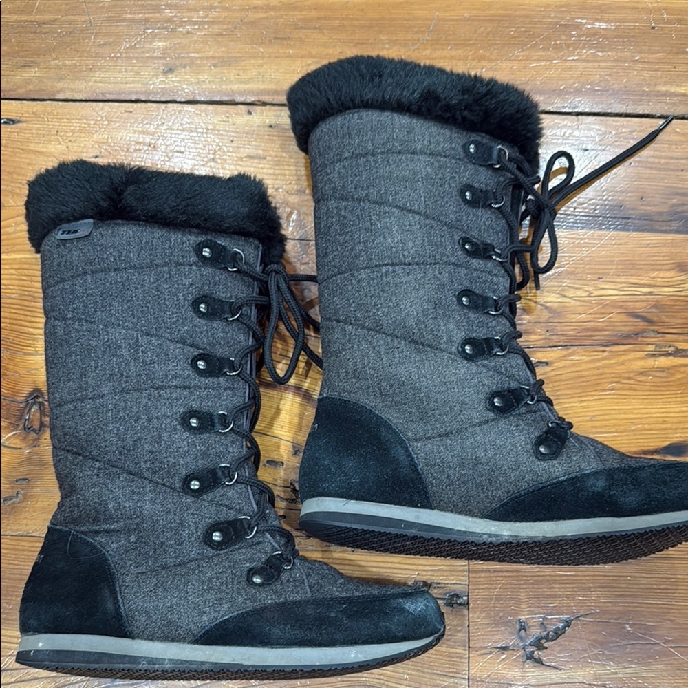 LL Bean Black Lace-Up Winter Boots with Fur Lining size 9 ID 299782 - Picture 6 of 11